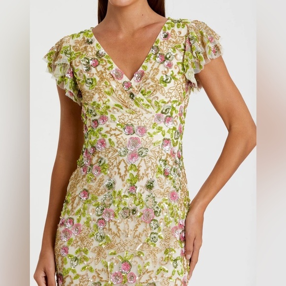 NWT Mac Duggal Floral Embellished Flutter Cap Sleeve Dress Sz 12 - Picture 2 of 9